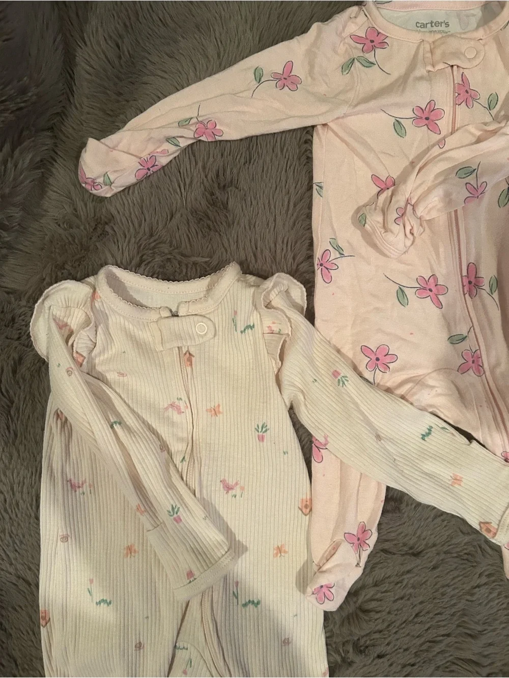 Carter's Light Pink and Cream Floral Footed One-Piece Set